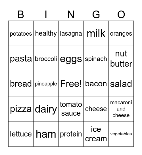 MyPlate Bingo Card