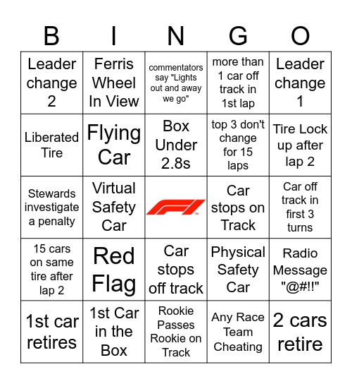 Italian GP 2025 Sep 7 Bingo Card