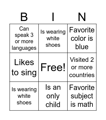 ISG Family Fellowship Bingo Card