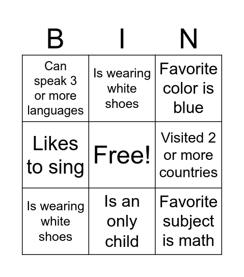 ISG Family Fellowship Bingo Card