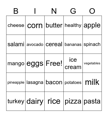 MyPlate Bingo Card