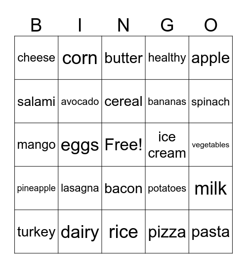 MyPlate Bingo Card