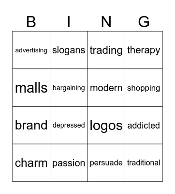 Retail Therapy Bingo Card