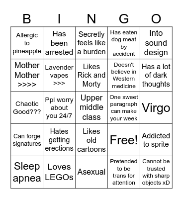 Buzz's Bingo Card