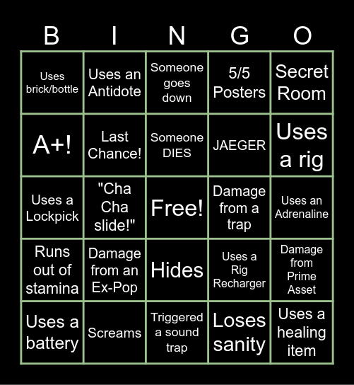 Outlast Trials BINGO! Bingo Card