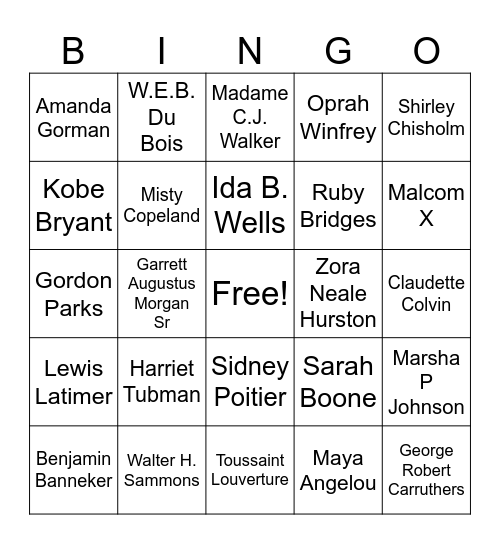 Black Excellence Bingo Card