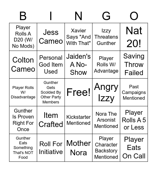 DND Bingo 3 Bingo Card