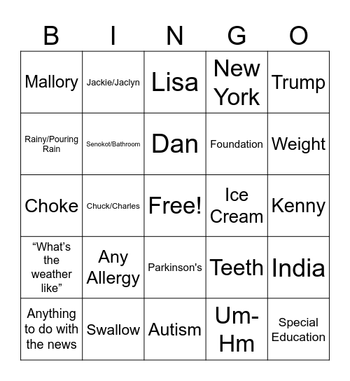 Bubbie Bingo Card