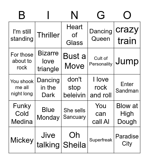80's Best Bingo Card