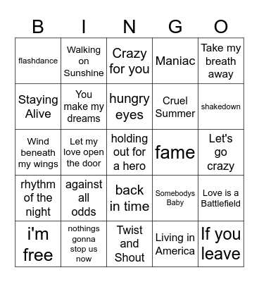 80's Movie Soundtracks Bingo Card