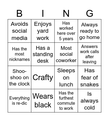 FIND THE CO-WORKER Bingo Card
