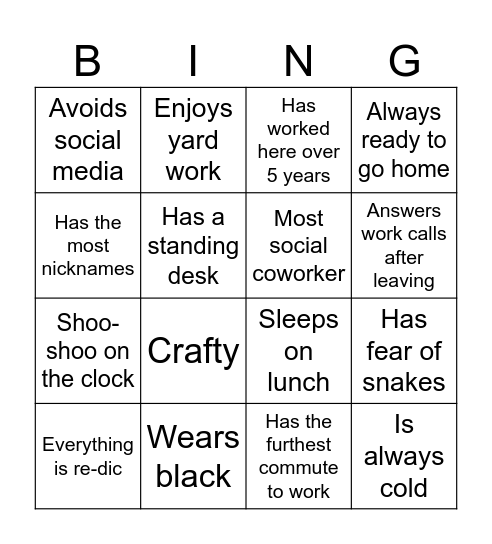 FIND THE CO-WORKER Bingo Card