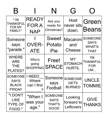 THANKSGIVING BINGO Card