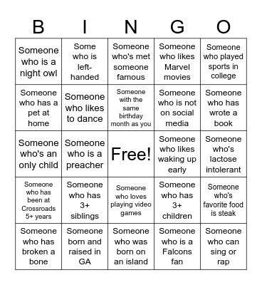 Human Bingo Card