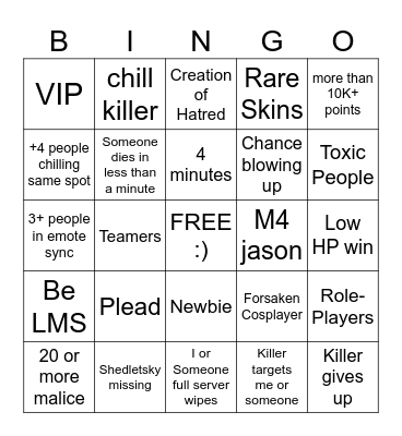 Forsaken Bingo Card