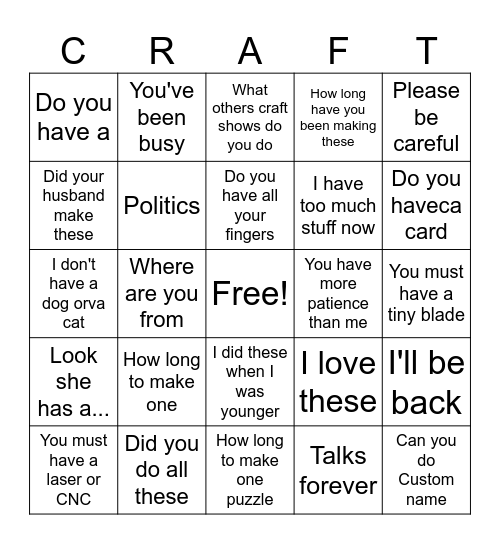 Craft show Bingo Card