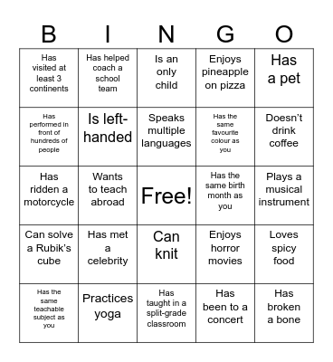 Foundations Ice Breaker Bingo Card