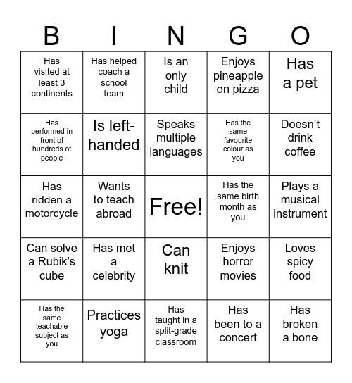 Foundations Ice Breaker Bingo Card
