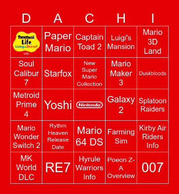 Tomodachi Life More Info Direct Bingo Card