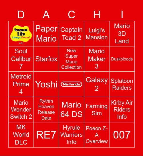 Tomodachi Life More Info Direct Bingo Card