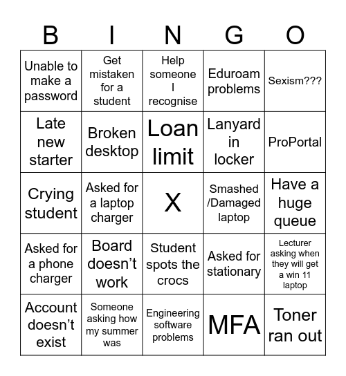 First Day Academic Year 2025 Bingo Card