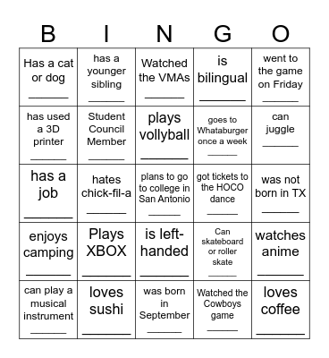 People Bingo Card