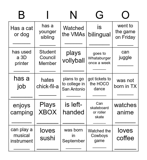 People Bingo Card