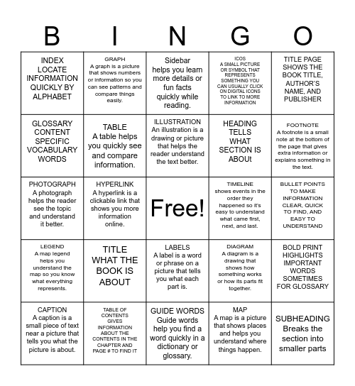 TEXT FEATURE BINGO Card