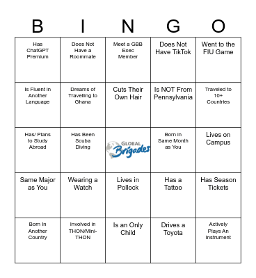 Global Business Brigades BINGO Card