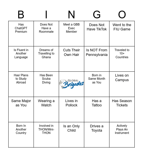 Global Business Brigades BINGO Card
