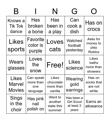 Get to Know Your Troop Bingo Card