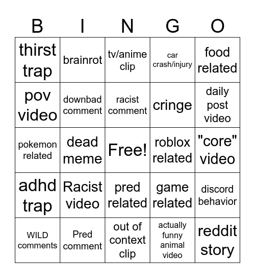 Instagram reals bingo Card