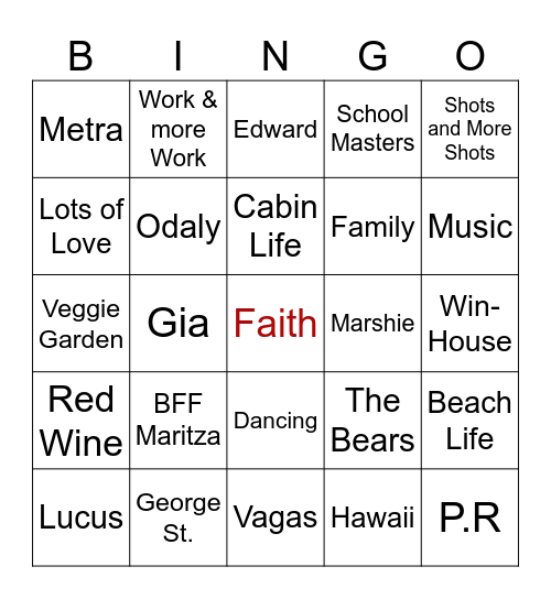 Becky's Bingo Card