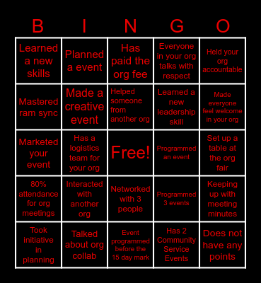 Council Of Presidents Student Leader Bingo Card