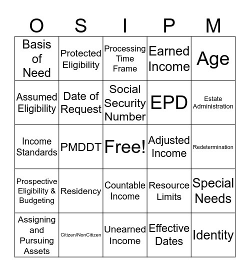 OSIPM Bingo Card