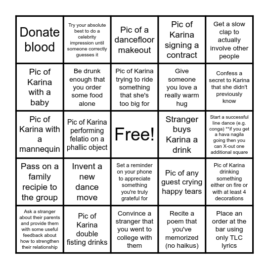 Bingo But Make It Beans: Karina's Bachelorette Edition Bingo Card