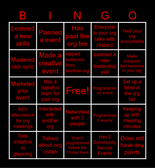 Council Of Presidents Student Leader Bingo Card