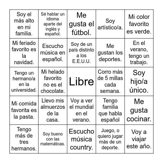 Bingo presente Bingo Card