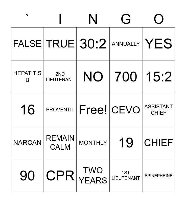 CARD ONE Bingo Card