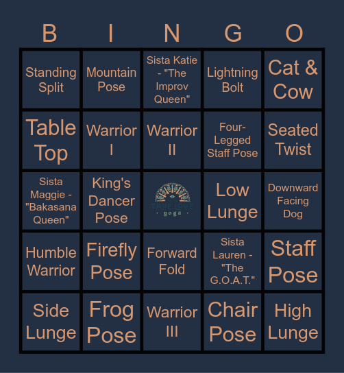 True Love Yoga Bingo Card