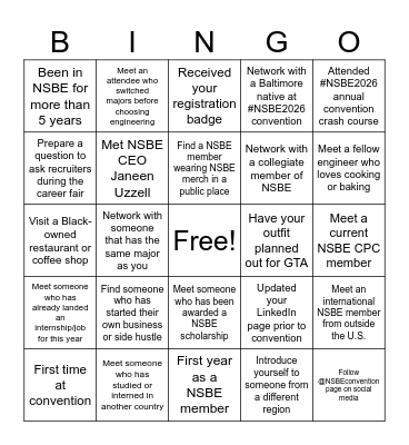 NSBE 2026 Hype Session Bingo Card