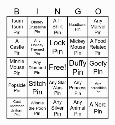 Disney PINGO Bingo Card