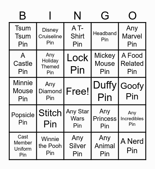 Disney PINGO Bingo Card