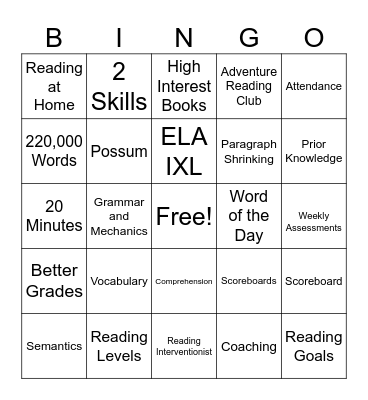 McGary's Wildly Important Reading Goal Bingo Card