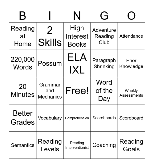 McGary's Wildly Important Reading Goal Bingo Card