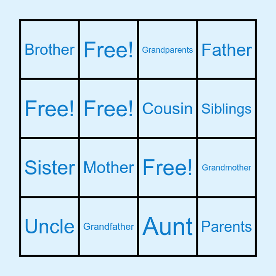 Family members! Bingo Card