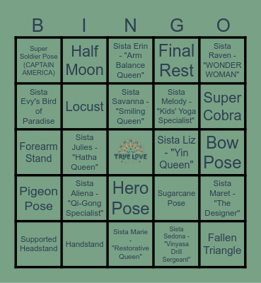 True Love Yoga Bingo Card