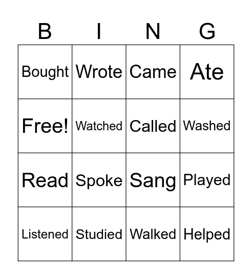Past Tense Bingo Card