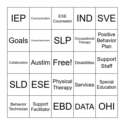 ESE LINGO BINGO Card