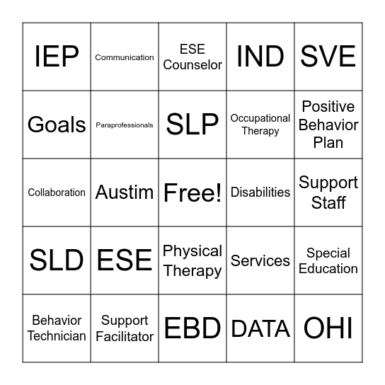 ESE LINGO BINGO Card